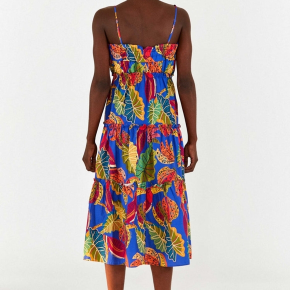 FARM Rio Blue Beaks & Bananas Tiered Midi Dress - Picture 2 of 8